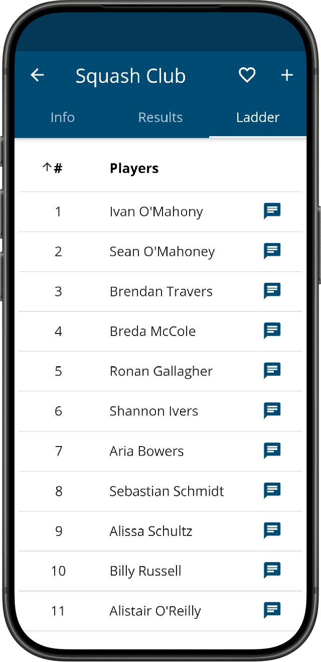 Squash Players app on a mobile phone