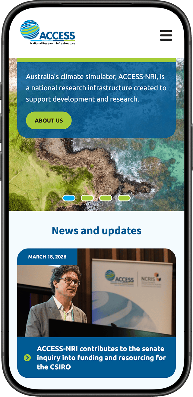 ACCESS-NRI website on a mobile phone