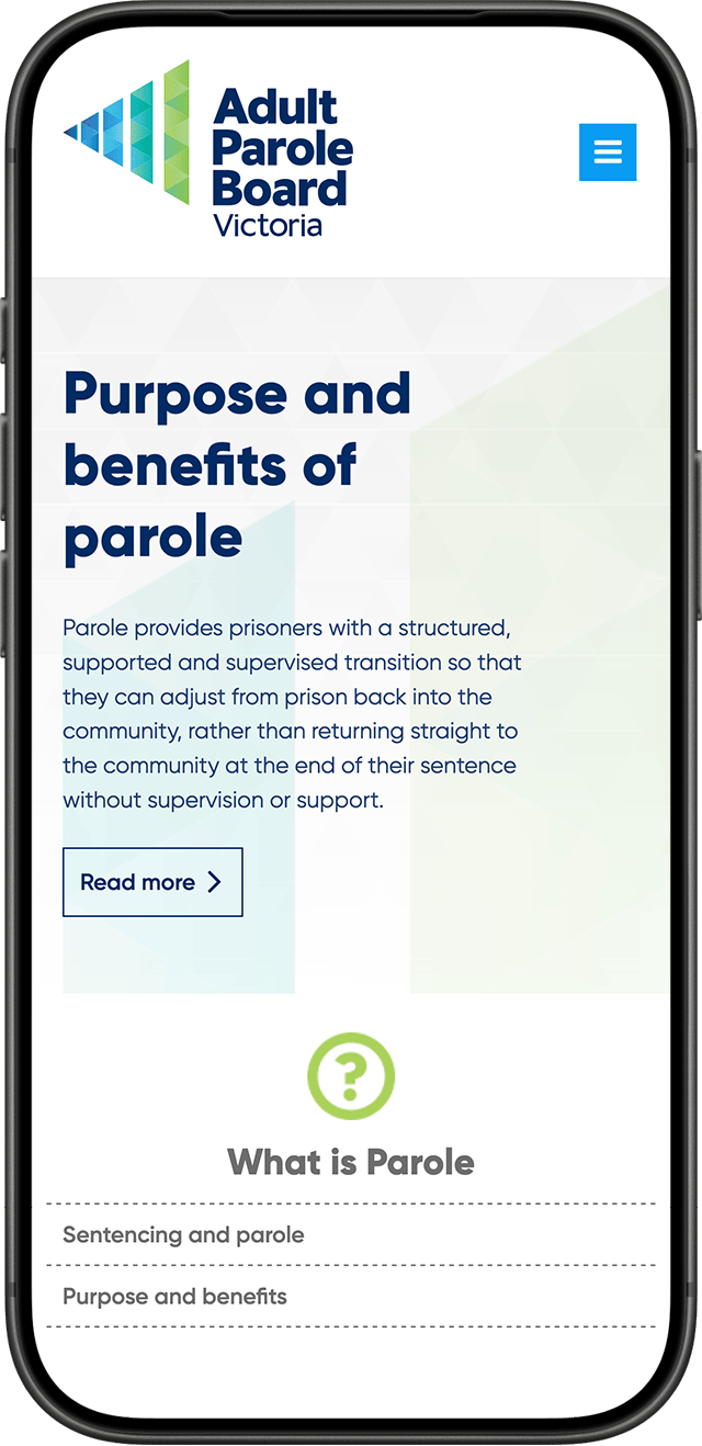 Adult Parole Board Victoria website on a mobile phone