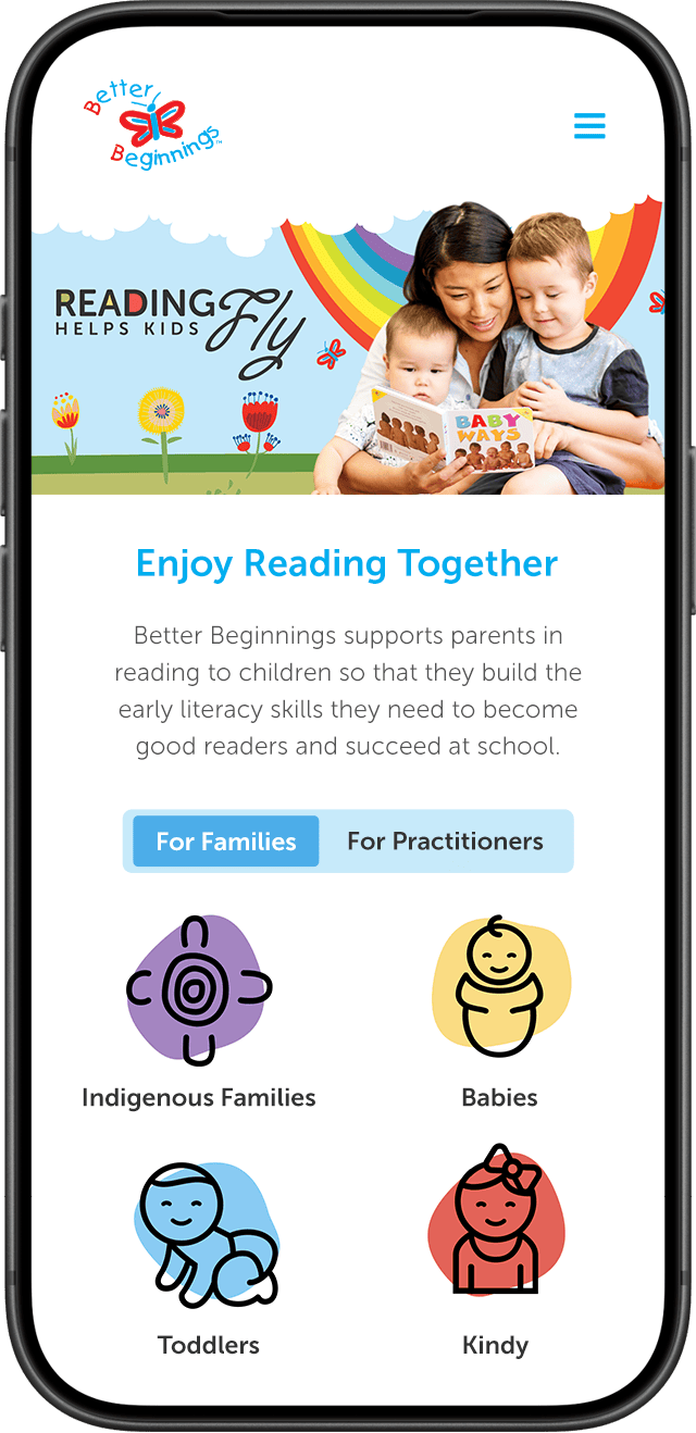 Better Beginnings website on a mobile phone