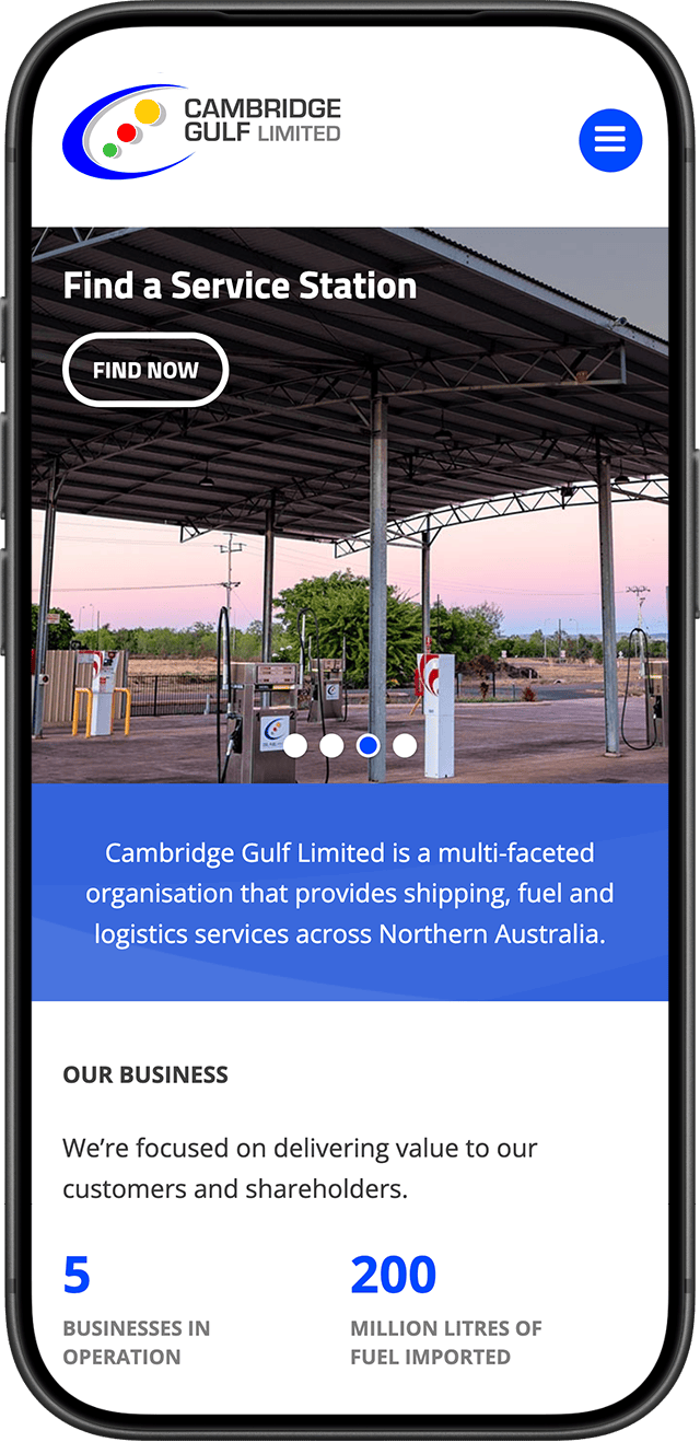 Cambridge Gulf Limited website on a mobile phone