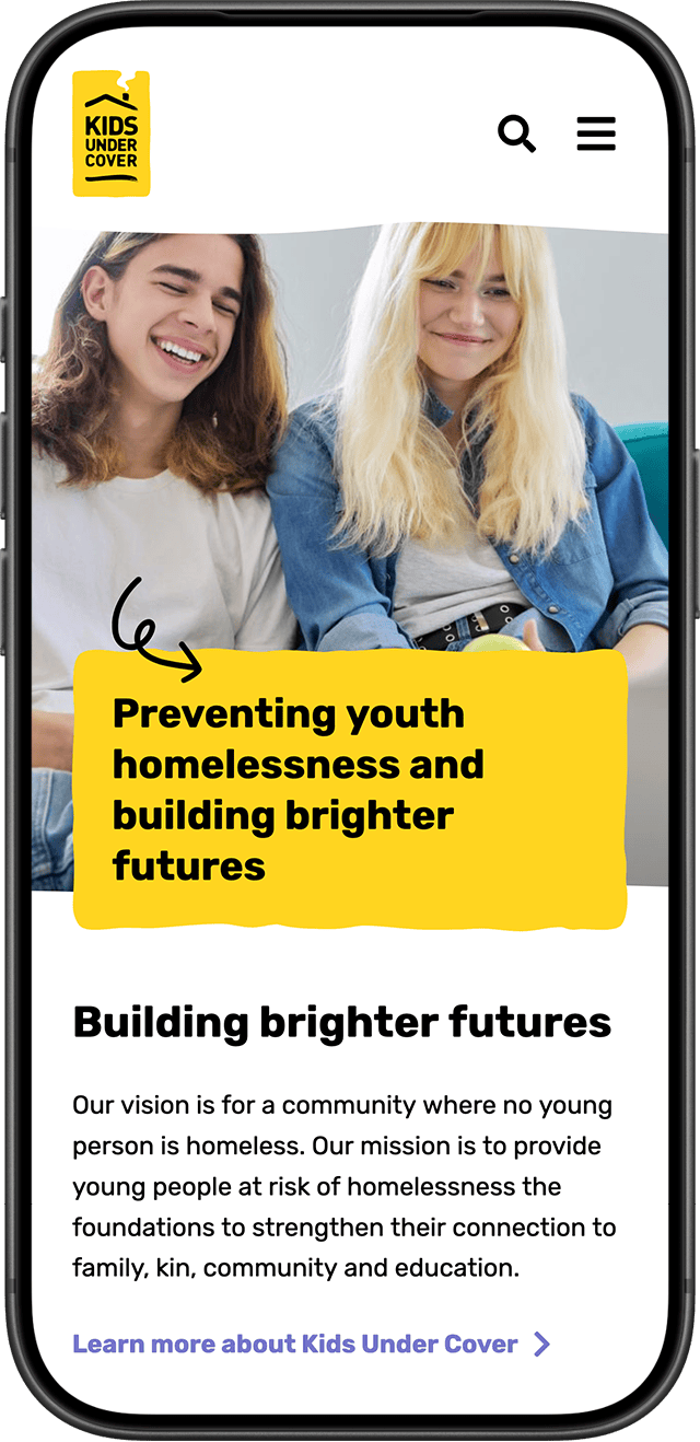 Kids Under Cover website on a mobile phone