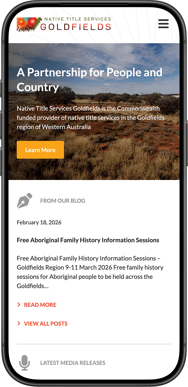 Native Title Services Goldfields website on a mobile phone