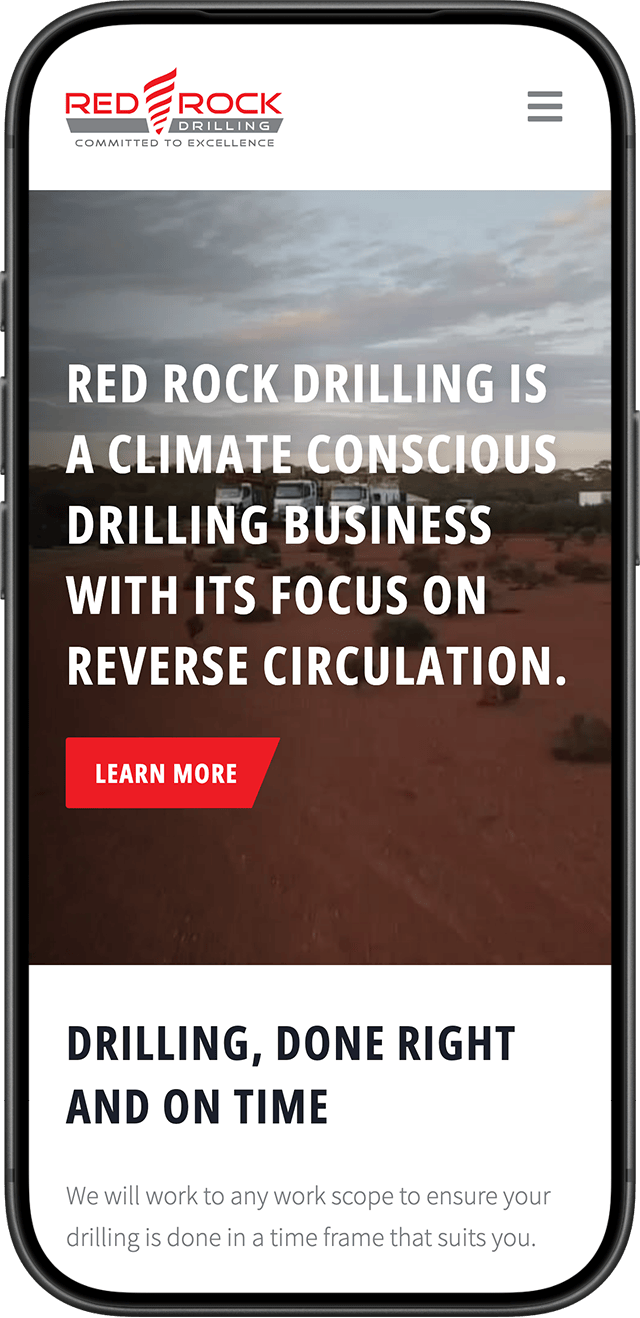 Red Rock Drilling website on a mobile phone