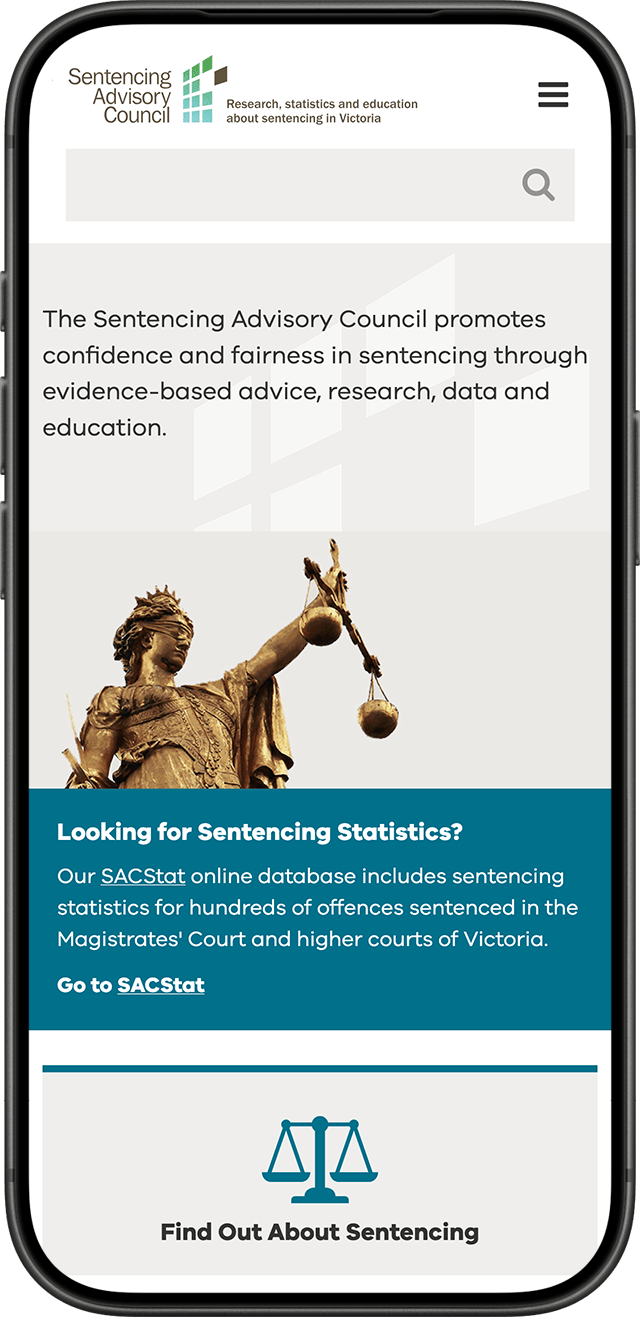 Sentencing Advisory Council website on a mobile phone