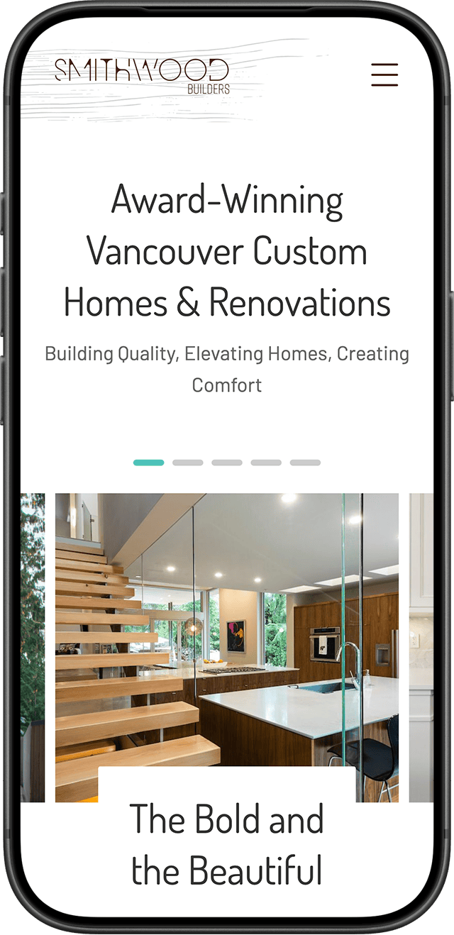 Smithwood Builders website on a mobile phone