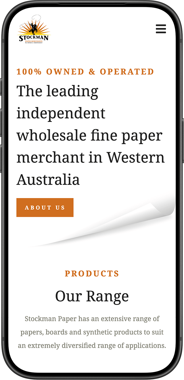 Stockman Paper Merchants website on a mobile phone
