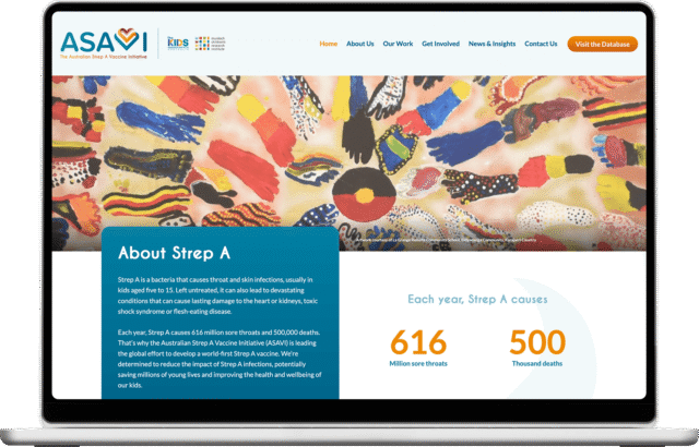 Australian Strep A Vaccine Initiative website shown on a laptop
