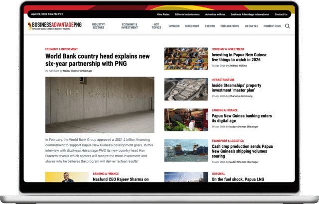 Business Advantage PNG website shown on a laptop