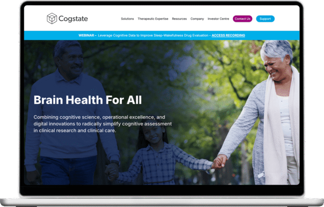 Cogstate website shown on a laptop