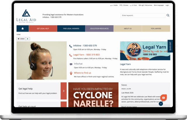 Legal Aid WA website shown on a laptop