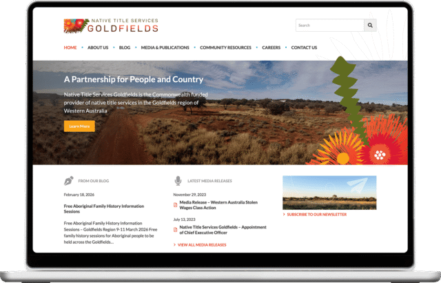 Native Title Services Goldfields website shown on a laptop