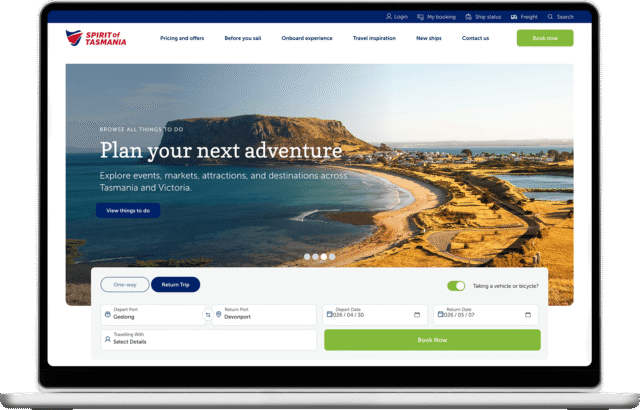 Spirit of Tasmania website shown on a laptop