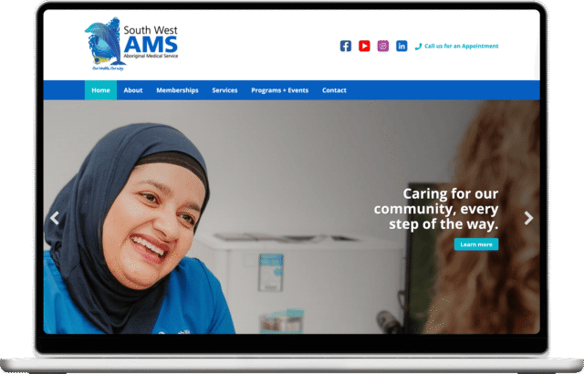 South West Aboriginal Medical Services website shown on a laptop