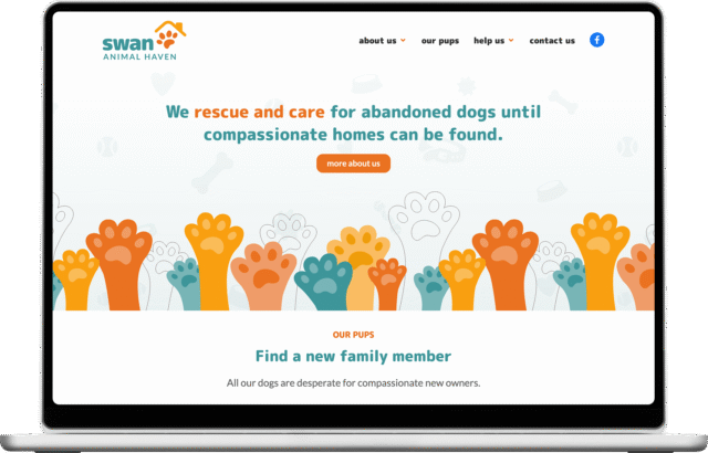 Swan Animal Haven website shown on a laptop
