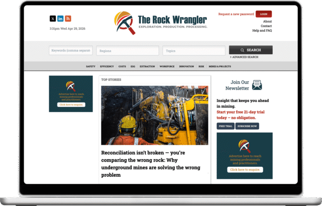The Rock Wrangler website shown on a laptop