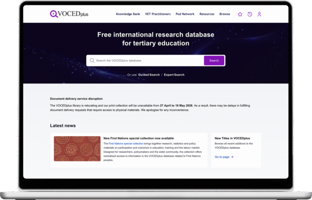 VOCEDplus website shown on a laptop