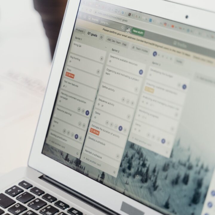 Project task board displayed on a laptop
