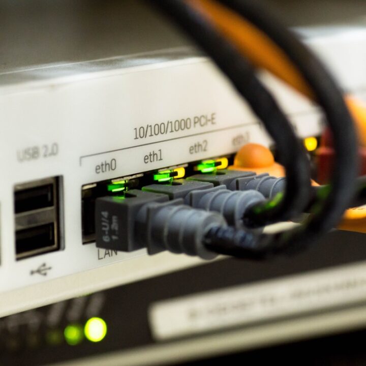 Ethernet cables connected to a network switch
