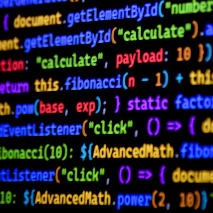 Colorful programming code on a dark screen