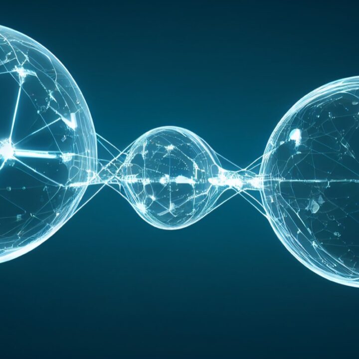 Abstract connected spheres forming a digital network