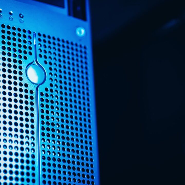 Blue server rack in a data centre