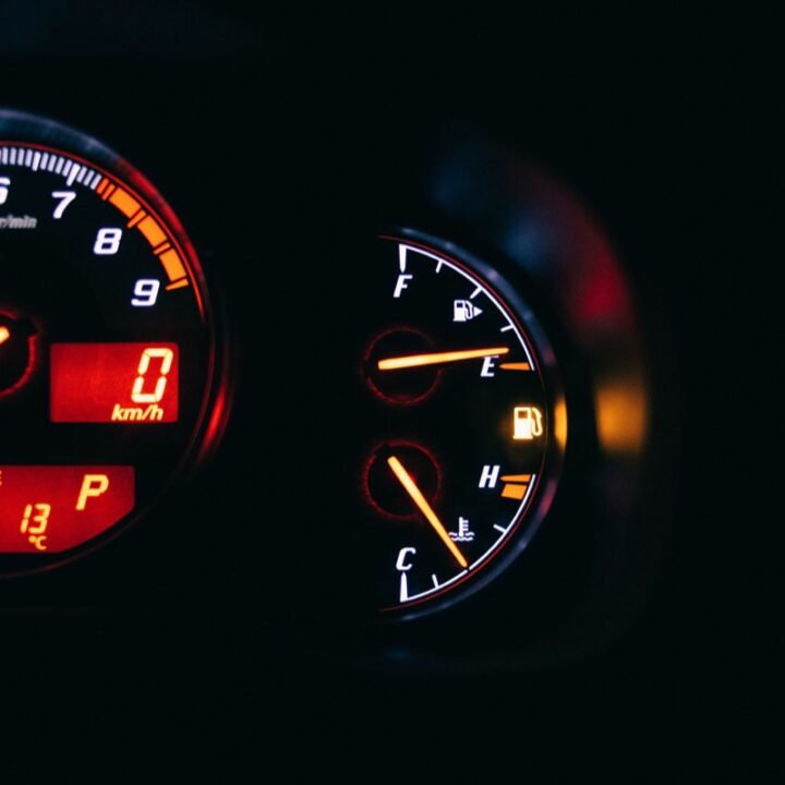 Car speedometer showing speed