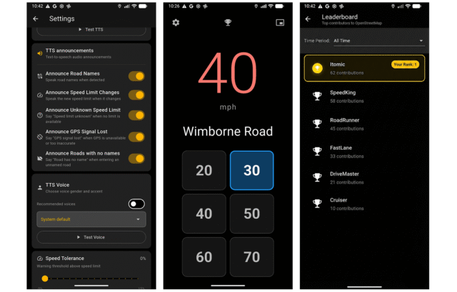 Speed/Limit app screens